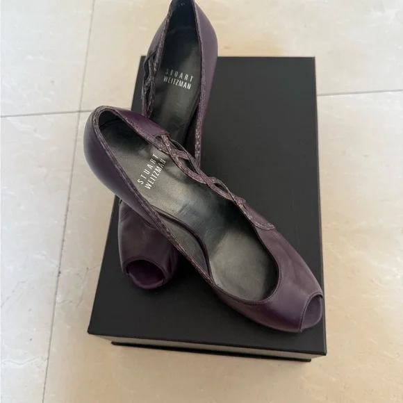 Stuart Weitzman Dark Purple Peep-Toe Heels - Picture 9 of 16